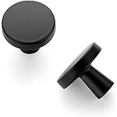 JOY DECOR Matte Black Solid Kitchen Cabinet Knobs 1-1/4 Inch 5 Pack | Zinc Alloy, Rounded shape, Single Hole, Screws Included, Simple Drawer Handles, Cabinet Hardware Pulls, for Dresser Drawers