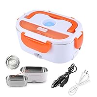 Electric Lunch Box Food Heater for Car and Home with Removable 304 Stainless Steel Storage Container Warming Bento 2 in 1 Car 12V and Home Use 110V (Orange)