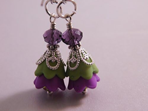 Vintage Floral Earrings * Lime and Violet Flower Earrings * Tulip Earrings * Artisan Jewelry * Floral Jewelry * Colorful Dangle Earrings *