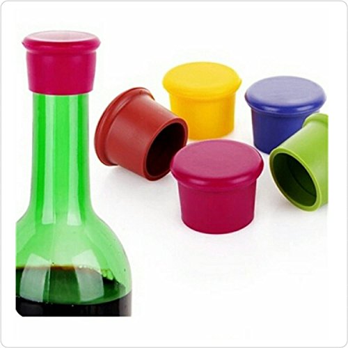DierCosy 5PCS Silicone Wine Stopper/Beer Sealer Cover, Assorted Colors Silicone Wine Bottle Caps