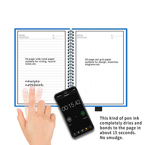NEWYES Reusable Smart Notebook, A5 Size Wirebound Notebook 100 Pages - 50 Pages Wide Rule & 50 Pages Dotted - Cloud Storage [Included with 1 x Erasable Pen, 1 x Microfiber Cloth] - Thumbnail 2