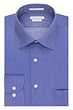 Van Heusen Men's Herringbone Regular Fit Solid Spread Collar Dress Shirt, Deep Blue, 18
