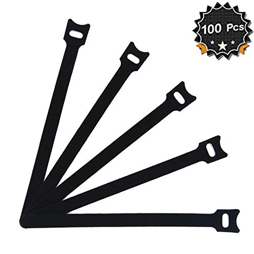 100 PCS Reusable Cable Management Ties, Black Fastening Cable Ties,Microfiber Cloth Hook Loop Cord Ties,Wire Organizer Cord Rope Holder 7.9 Inch