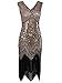 Vijiv Women 1920s Gastby Sequin Art Nouveau Embellished Fringed Cocktail Dresses Glam Gold X-Large