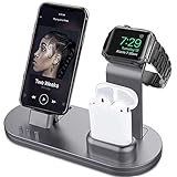 OLEBR 3 in 1 Charging Stand Compatible with iWatch Series 5/4/3/2/1, AirPods and iPhone 11/Xs/X Max/XR/X/8/8Plus/7/7 Plus /6S /6S Plus(Original Charger & Cables Required) Space Gray