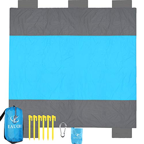 Extra Large Beach Blanket 10’x 9’for 14 Adults+ Oversized Sand Free Beach Mat with 6 Stakes, Portable&Compact Sand Proof Mat, Machine Washable, Quick Drying, for Beach, Camping, Hiking(XX-Large)