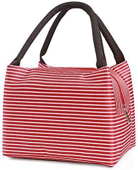 Buzazz Lunch Bag Picnic Cool Bag Lunch Box Bag for Students,Office,Picnic Tote Cooler Travel Bag Lunch Organizer for Adults or Kids (Blue) (Red White Stripes)