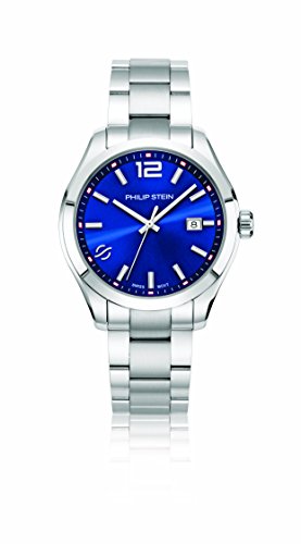 Philip Stein Traveller Reloj de cuarzo suizo para hombre con correa de acero inoxidable, plateado, 9 (Modelo: 92-CBL-SS)