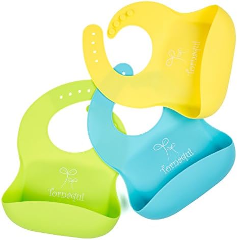 Waterproof Silicone Bibs Rubber Baby bibs for Toddler Wipe Off Roll Up Boys Girls Unisex