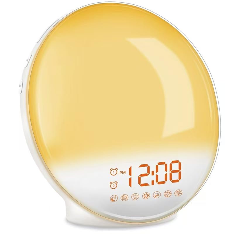BAOZILY Light Alarm Clock Daylight Alarm Clock with Light Sunrise Sunset Simulation Wake Up Light, Double Alarms / Snooze, 8 Natural Sounds FM Radio 15 Colour Light 20 Brightness