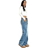 MIAOMIAOWU Women's High-Waisted Wide-Leg Jeans, Asymmetrical Design, with Pockets, New 2026 Fashion Casual Jeans.