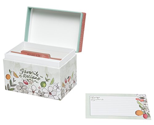 C.R. Gibson Colorful Patterned Recipe File Box, Includes 12 Tabbed Divider Cards, With 40 Coordinating 4" x 6" Recipe Cards - Fruit Fusion