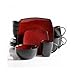 Square Dinnerware Service for 8, Plates Bowls Mugs, 32-Piece Set, Modern Red & Black
