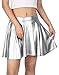 HDE Women's Shiny Liquid Metallic Wet Look Flared Pleated Skater Skirt Silver - M