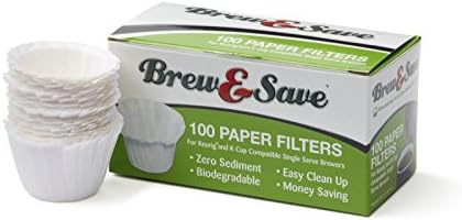 Brew & Save 100 Count Paper Filter, Compatible in Most Reusable Filters for Keurig and K-Cup - White