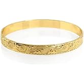Healani Jewelry 10mm Traditional Oval Gold Hawaiian Heritage Bangle Bracelet