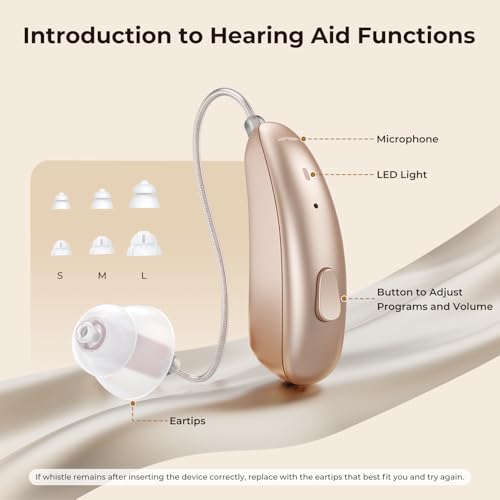 Rechargeable Hearing Aids for Seniors, BTE Hearing Aids - 16-Channel Digital Sound Processing with Intelligent Noise Reduction, Auto On/Off, 100Hrs Total Battery Life, Lightweight All-Day Comfort