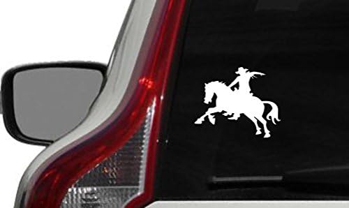 Cowboy Riding Horse Car Vinyl Sticker Decal Bumper Sticker for Auto Cars Trucks Walls Windows and More (WHITE)