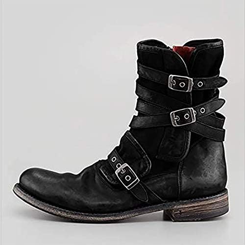 ZMYC Men Round Head Boots, Side Zipper Thick Heel, Retro Casual