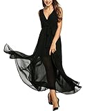 Meaneor Chiffon Maxi Wrap Dress Women Vintage V Neck Tie-Waist Split Long Dress