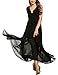 Meaneor Chiffon Maxi Wrap Dress Women Vintage V Neck Tie-Waist Split Long Dress