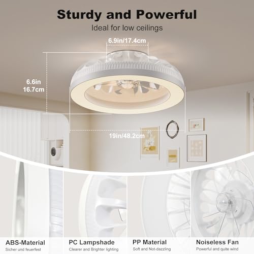 Ateroll Ceiling Fan with Light, 48CM RGB Chandelier Ceiling Fan with Remote Control, Silent Fan 6 Speeds with Timer and Memory, Reversible Fan 3000-6500K