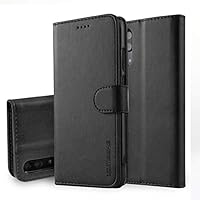 Newmag Huawei P20/P20 Pro Case Leather Flip Case with Built-in Kickstand and Card Slots,9H Hardness HD Glass Screen Protector Full Body Wallet Cover (Black, P20 Pro)