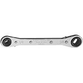 Klein Tools 68310 Ratcheting Refrigeration Wrench, Reversible Wrench with 3/16 and 5/16-Inch Square and 1/4 and 3/8-Inch Squa