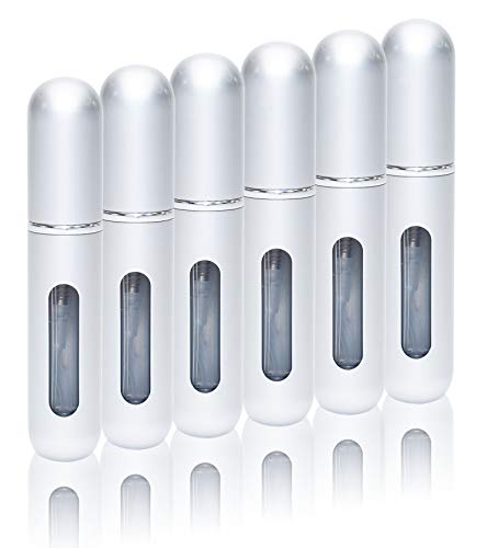 Travel Perfume Atomizer Refillable - Portable Easy to Fill Perfume and Cologne Fine Mist Mini Travel Size Atomizers - Fits Perfect in Your Pocket or Purse - 6 Piece Pack of 5ML (Silver)