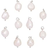 PH PandaHall 10pcs Natural Freshwater Pearls Dangle Charms Pearl Beads Pendant Jewelry Charm with Brass Loop for Bracelet Necklace Jewelry Making, Creamy White
