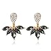 Lady Clear Crystal Leaf Feather Ear Jacket Earrings Back Ear Cuffs Stud Earrings for Women SUNSCSC (Black & Gold)