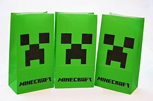 Pixel Party Favor Bags (10 pack) - Miner Style Pixel Design - Perfect for Birthday Party Favors, Lunch Bags or Popcorn