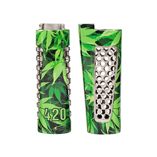 Herb Grinder Lighter Case, 420 Green Design by V Syndicate (Clipper)