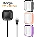 EZCO Compatible with Fitbit Versa Screen Protector Plus Charger [3+1 Pack], Exclusive Charging Dock Cable (Can Charge Case On) Soft TPU Full Coverage Case Cover Bumper Compatible Versa Smart Watch