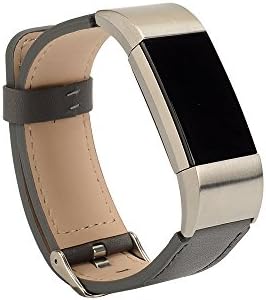 Shanyue Fitbit Charge 2 Accessories Leather Band,Stainless Steel accessories . (gray)