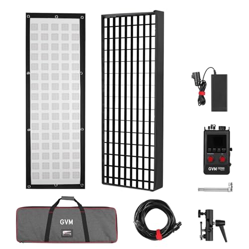 GVM Z200B Lumière vidéo LED Flexible Bicolore 200 W, 2700 K – 6800 K, Panneau Lumineux 12 × 36" avec boîte à lumière et Grille en nid d'abeille, contrôle par Application (Bluetooth), Design ZipTile