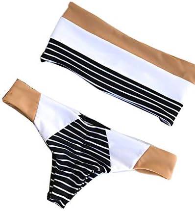 Bikini Swimsuit for Women Printed Bandeau Thong Bikinis Set High Cut Strapless Two Pieces Bathing Suits (Fits 0-4)