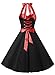 DRESSTELLS Vintage 1950s Cocktail Dress for Women, 50s 60s Retro Pinup Formal Wedding Guest Tea Party Halter Rockabilly Audrey Hepburn Swing Dress Black 2XL