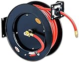 REELWORKS Air-Hose-Reel Retractable 3/8" x 50' ft Spring Driven Steel Construction Heavy Duty Industrial Max 300 PSI Premium Commercial Flex Hybrid Polymer Hose