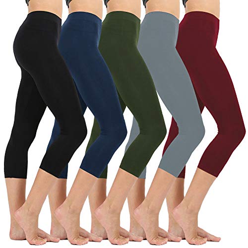 High Waisted Soft CapriÂ LeggingsÂ forÂ Women-Tummy Control and Elastic Opaque Slim-One/Plus Size 20+Designâ€‚ (Black+Navy+Olive+Gray+Burgundy, ONE Size (US 2-12))