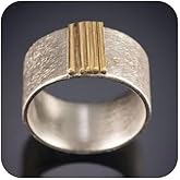 925 Sterling Silver & 18K Gold Plated Unique Statement Ring - Bold Retro Minimalist Jewelry for Women Size 8