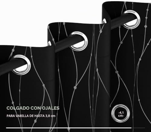 Cortina isolante opaca da sala termal com ilhós 2 peças 140 x 245 cm preto