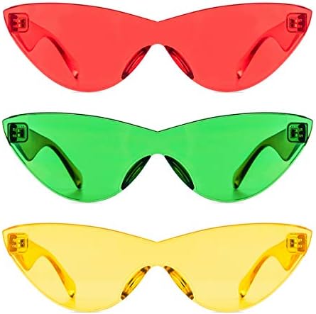 Colorful One Piece Rimless Transparent Cat Eye Sunglasses for Women Tinted Candy Colored Glasses