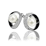 Scheppend Loop Gold Plated Black Paint White Crystal Rhinestone Pearl Earring Studs