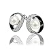 Scheppend Loop Gold Plated Black Paint White Crystal Rhinestone Pearl Earring Studs