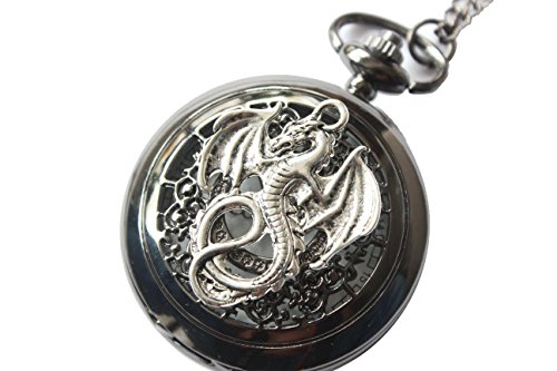 The Black Pocket Watch with the Magic Dragon Image Pocket Watch Necklace