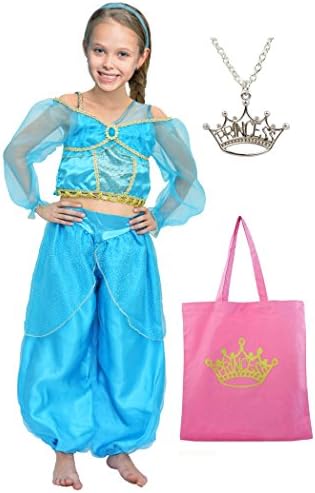 Little Adventures Girls Arabian Jasmine Princess Dress-up Costume with Necklace and Bag Accessory