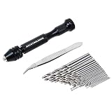AUTOTOOLHOME Precision Pin Vise Hand Drill with 25pcs Micro Twist Drill Bits Set 1pc Tweezers Rotary Tool mini Drill for Drill Press Vise Wood, Jewelry, Plastic Resin etc (0.5-3.0mm)
