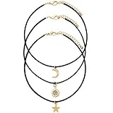 Moon Star Sun Set pendant Charm Leather Choker Necklace Chain Collar Fashion