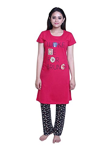 trazo premium quality stylish thought printed round neck half sleevs fusia pink long cotton t shirts for women